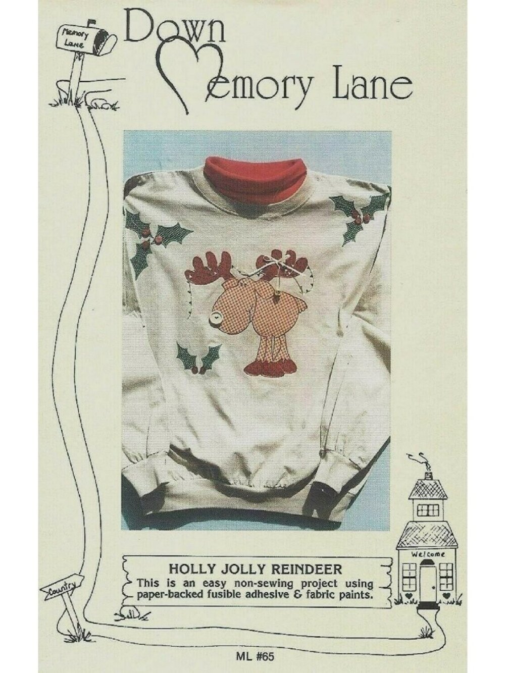 Vintage Holly Jolly Reindeer DIY Sweatshirt Craft Pattern By Down Memory Lane